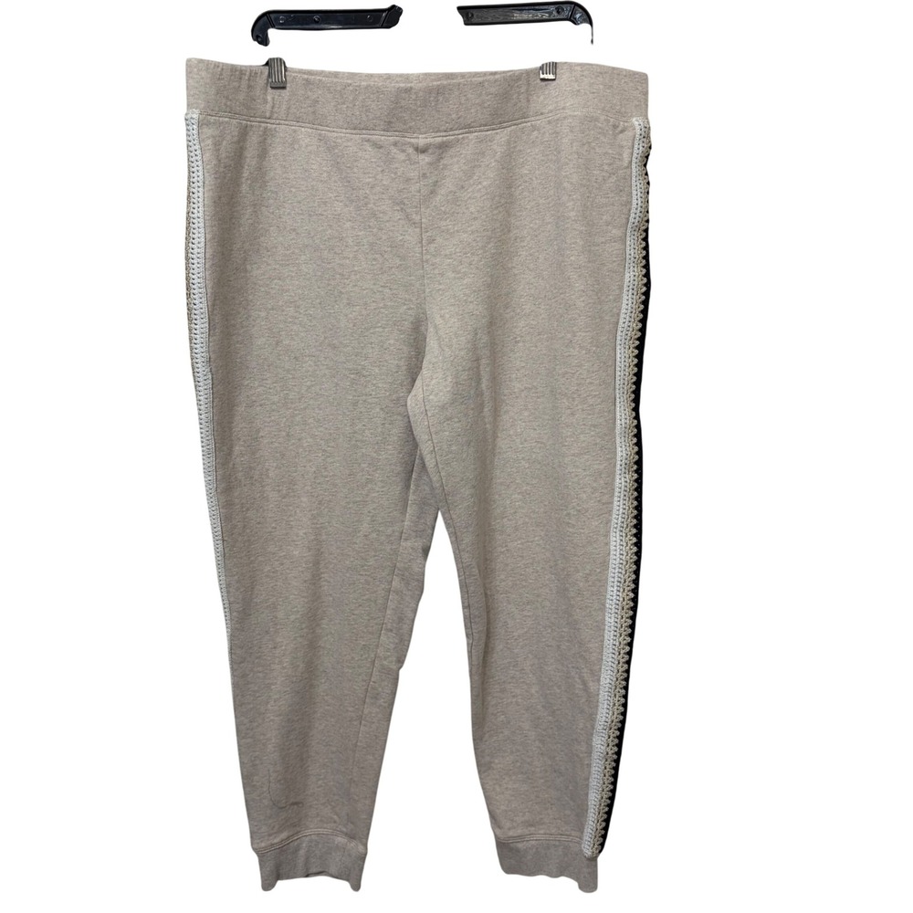 Chicos Zenergy Womens Beige Cotton Crochet Stripe Joggers Size 3R 16/18R